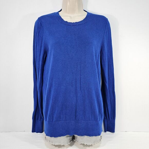 Banana Republic Silk Cashmere Crewneck Sweater Blue Royal Knit Long Sleeve Sz M - Picture 1 of 6